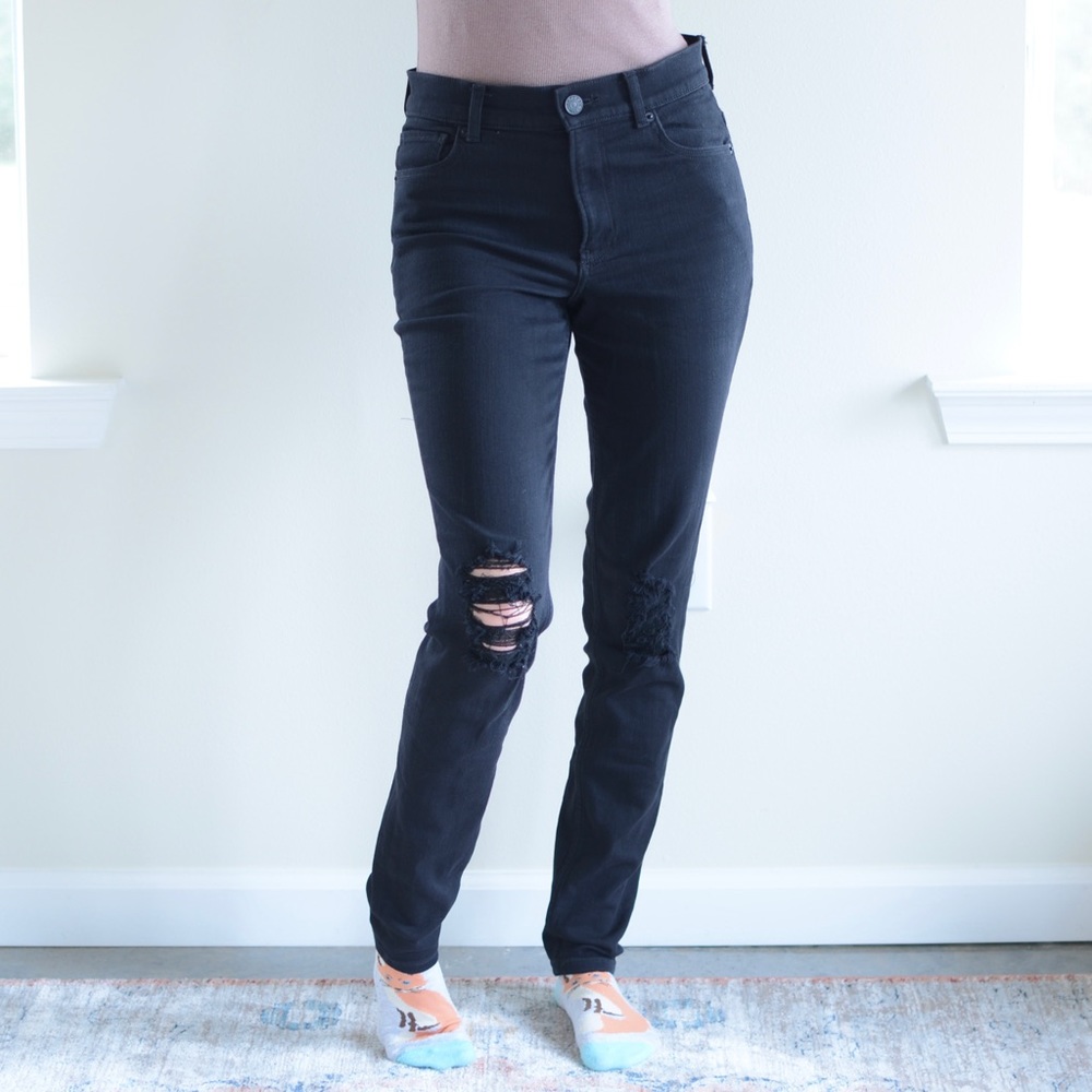 Express Distressed Black High Rise Legging Jeans Stretch Jeggings 2